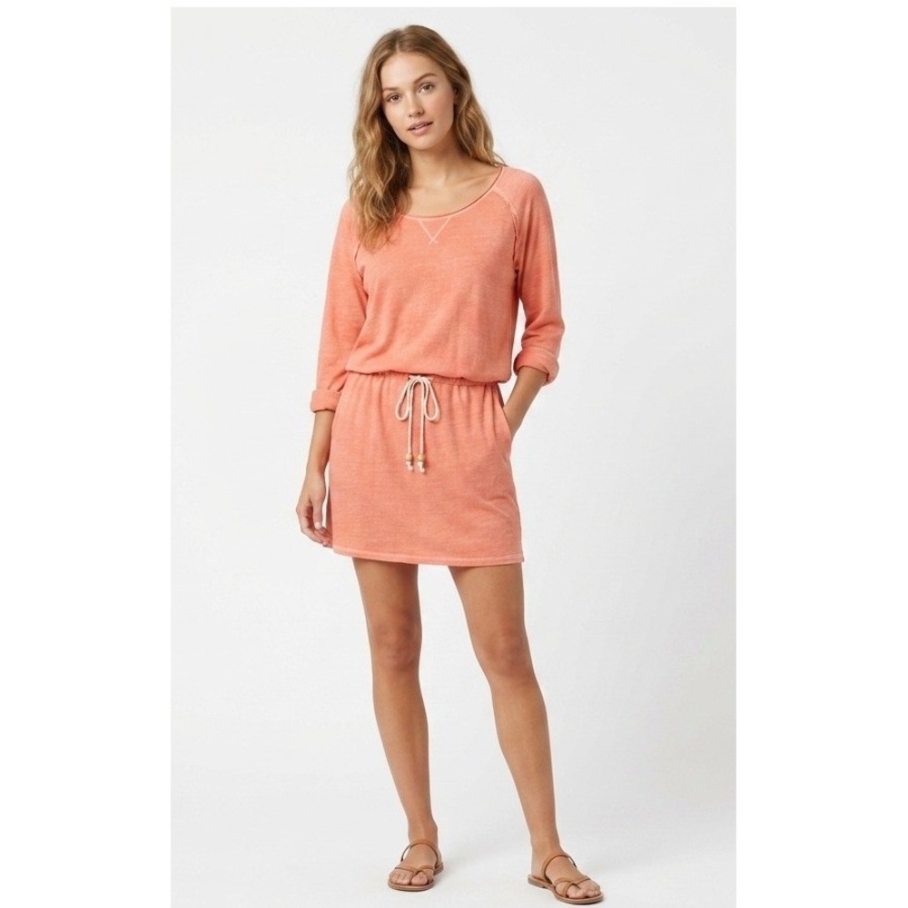 Nation LTD Menchaca Blouson Dress S Coral Heathered Raglan Drawstring Mini Flaw